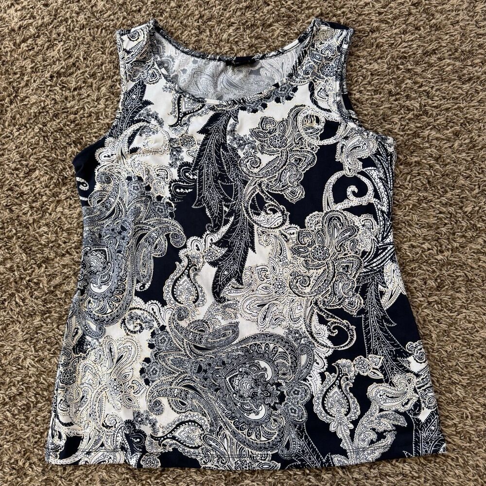 IMAN Global Chic 2-piece Tank & Pant Set High Waist Navy White Metallic Medium - Picture 2 of 11